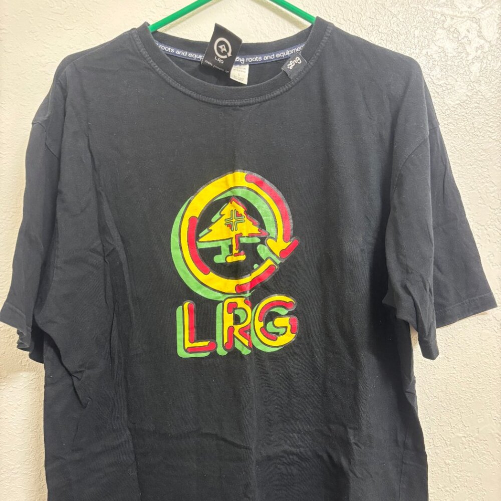 LRG Lifted Research Group lion logo tee shirt Large black rasta vintage RARE